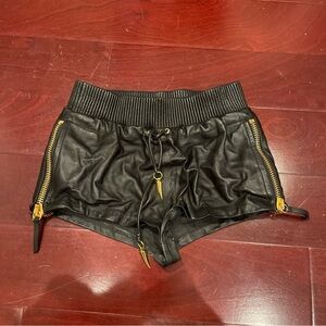 Black Leather Shorts with Gold Zippers